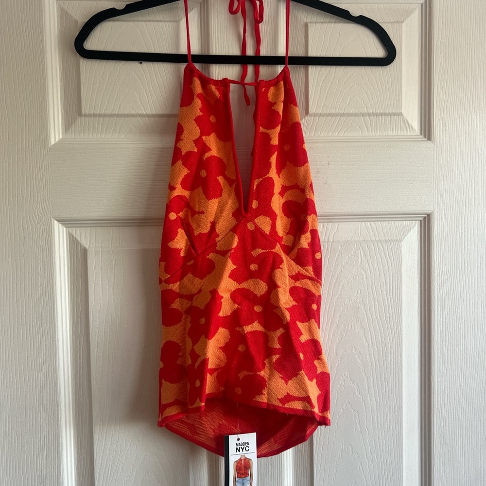 Red and Orange Floral Halter Top